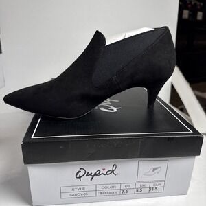Qupid Saucy 05 Black‎ Suede Ankle Slip On Shoe 1.5 In Heel Nubuk Size 7